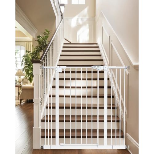 InnoTruth 29-39.6”Baby Gate for Stairs,36" Extra Tall Dog Gate for The House,Dual-Lock Safety and One Hand Opening Design,Kid Gate for Doorways,Kitchen,Room,Wall-Friendly Pressure Mounted, Pure White - 29-39.6" W x 36" H