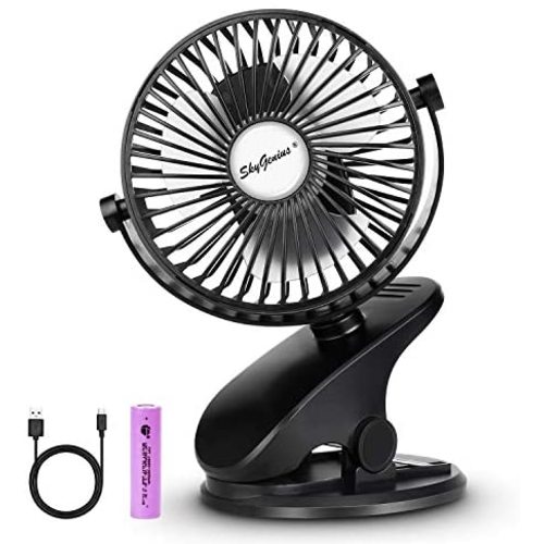 SkyGenius Battery Operated Clip On Baby Stroller Fan (Black)