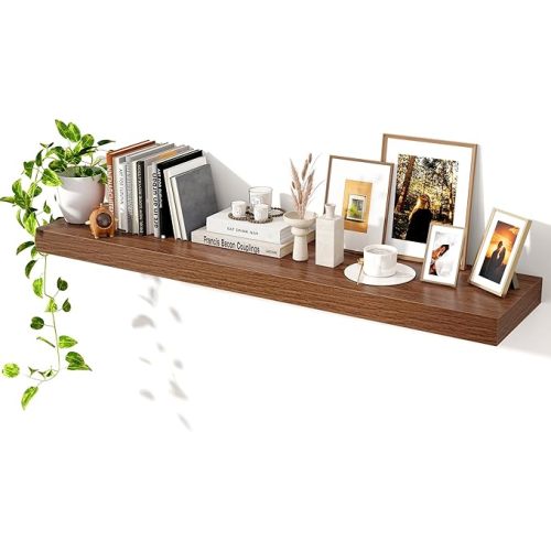 Axeman Floating Shelves for Wall, Rustic Wood Wall Mounted Shelves for Bathroom, Bedroom, Kitchen, Hanging Bookshelves for Home Wall Decor Living Room, 48 inch Set of 1, Walnut