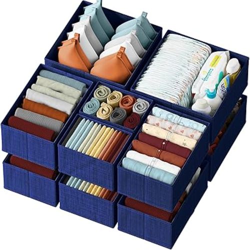 Drawer Organizer Clothes Set of 12 Navy - Dresser Organizer For Nursery, Bedroom, Closet - The Perfect Baby Clothes Organizer and Storage & General Nursery Organization or Dresser Drawer Organizers