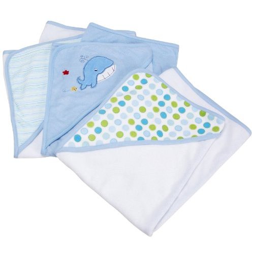 Spasilk Hooded Towel Set for Newborn Boys and Girls, Soft Terry Baby Towels, Baby Bath Essentials, Ideal, Blue Whale, Pack of 3