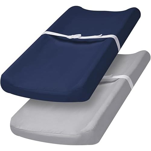 PHF Baby Changing Pad Covers for Boys Girls, 2 Pack Ultra Soft Breathable Microfiber Changing Pad Table Sheets for Most Baby Changing Pads, Light Grey & Navy