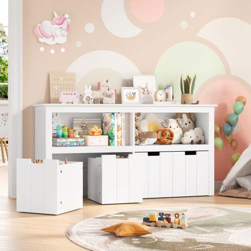 "Homfa Kids Toy Storage Organizer, 4 Drawers with Wheels, Shelves, White, 47.2""x13""x24.2"