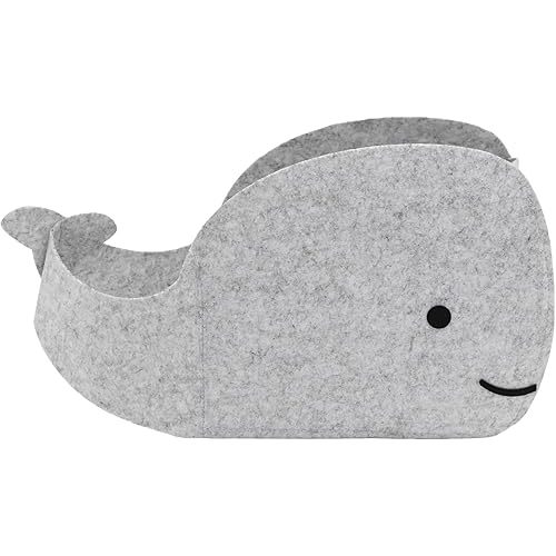 Storage Basket Felt Storage Bin Whale Shaped Collapsible & Convenient Box Organizer with Carry Handles for Home Bedroom Closet Babies Nursery Toys (Large)