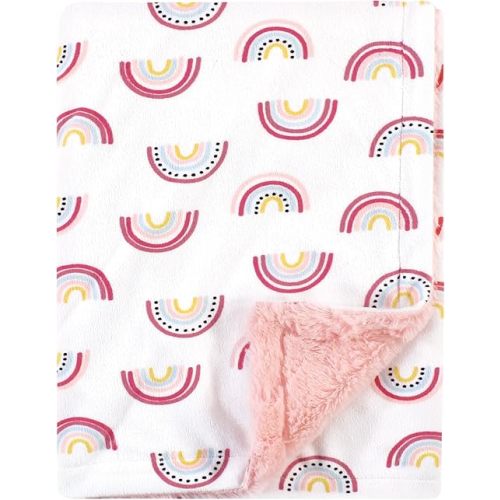 Hudson Baby Unisex Baby Plush Blanket with Furry Binding and Back, Modern Rainbow, One Size