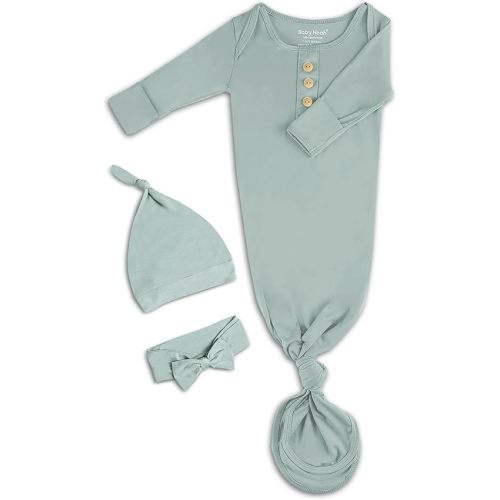 Newborn Baby Knotted Gown, Super Soft Silky Infant Sleeper, Baby Girl Sleep Gown with Mittens, Bow, and Hat Set