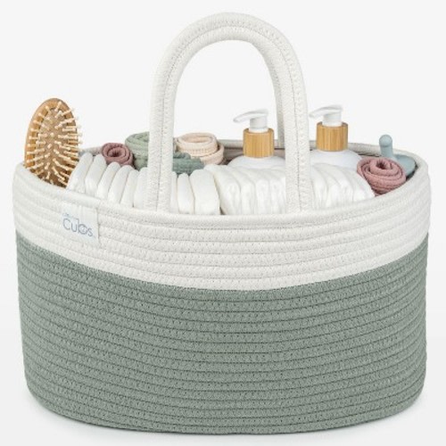 Large Portable Baby Diaper Caddy Organizer Nursery Storage Bin and Car Travel Basket by Comfy Cubs - Sage