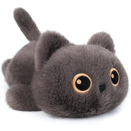 YOUBLEK 1.9 lbs Weighted Stuffed Animals Cat - Dark Grey Cat Plush, Cute cat Stuffed Animal Kawaii Plushies Hugging Toy Gifts for Kids Boys Girls & Adults