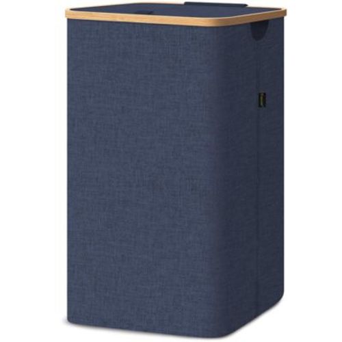 HOMLUX 2.8bu Laundry Hamper with Lid, Bamboo Pull Handles, Internal Support, Blue