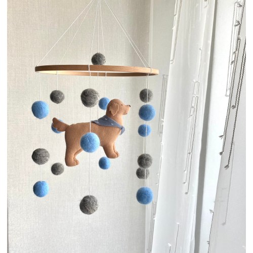 Dog mobile for nursery, golden retriever dog baby mobile, gender neutral mobile, Puppy cot mobile felt, Felt ball mobile crib, boho nursery