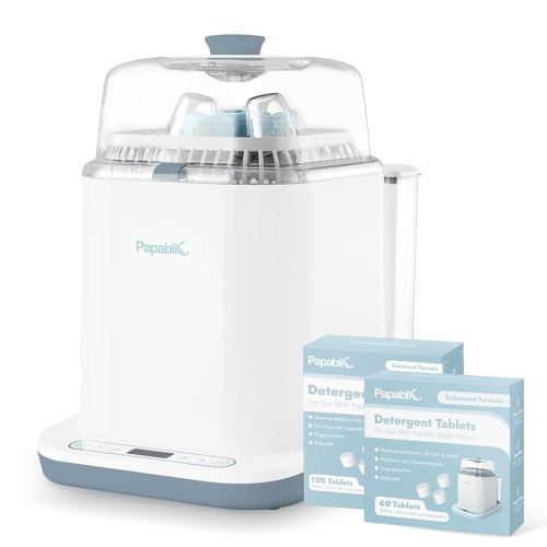 Papablic Bottle Washer Pro, Baby Bottle Washer & Sterilizer & Dryer, 4-in-1 Bottle Washer Sanitizer for Bottles, Pump Parts, & Baby Essentials - Quick & Clean with 180 Detergent Tablets, Deep Blue