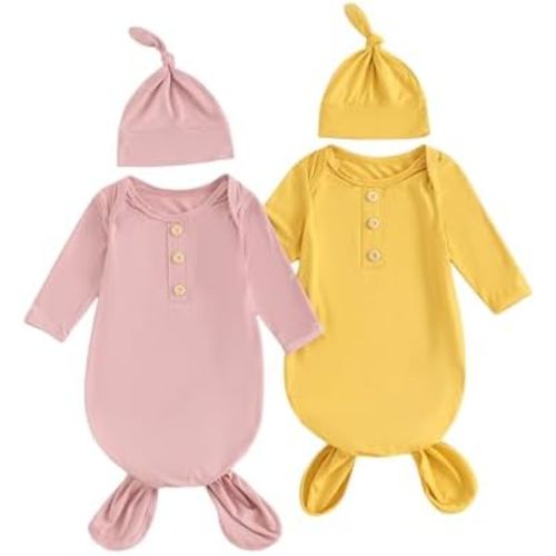 Newborn Knotted Gown 2 Pack Plain Sleeper for Baby Boy Girl Coming Home Outfit