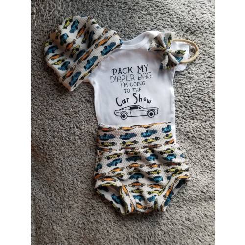 Baby Bummie Set, Bummie Shorts, Baby Outfit, Car Show, Car Lover, Baby Boy, Baby Gift, Handmade, Ready to Ship, Racecar, Baby Shower Gift