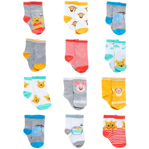 Disney Baby Boys’ Socks - 12 Pack Mickey Mouse, Winnie The Pooh, Lion King, Toy Story (Newborn/Infant)