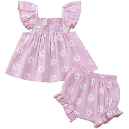 Jecson Newborn Baby Girl Summer Clothes Infant Girl Outfits Sleeveless Ruffle Top and Bloomers Shorts Set 0 3 6 12 Month