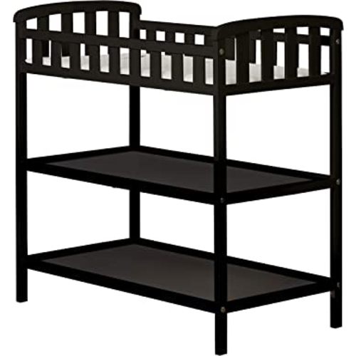 Dream On Me Emily Changing Table In Black, Comes With 1" Changing Pad, Features Two Shelves, Portable Changing Station, Made Of Sustainable New Zealand Pinewood