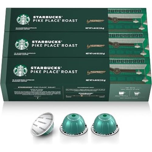 Starbucks by Nespresso Vertuo, Pike Place, Medium Roast Coffee 30-count Coffee Pods, Brews 7.8 oz.