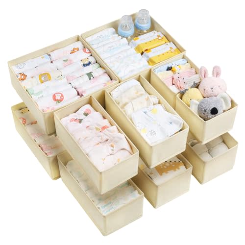 Vtopmart 12 Pack Baby Clothes Organizer, Dresser Drawer Organizer for Baby Clothing, Foldable Fabric Closet Drawer Storage Bins, Nursery Dresser Dividers for Bra, Socks, Ties, Scarf
