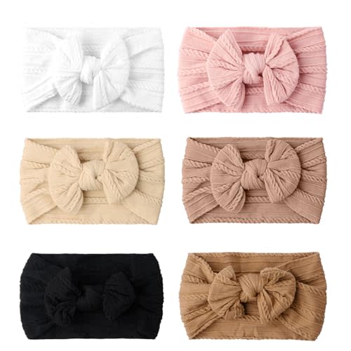 Baby Headbands, Girls Headbands with Bows with Bows, Soft Stretchy Nylon Hair Bands Hair Accessories for Newborn Infant Toddler (6 Pack,Bow,Pink)