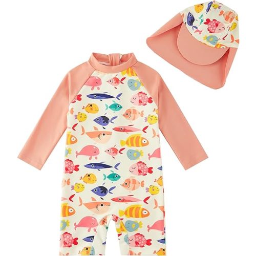 upandfast Baby/Toddler Swimsuit UPF 50+ Sun Protection One Piece Zipper Bathing Suit with Sun Hat Infant Beach Swimwear