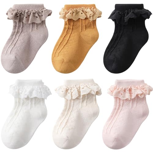 AQOKKA Baby Girls Ruffle Socks Cute Knit Cotton Frilly Lace Newborn Baby Infant Toddler Dress Socks for Girls Boys