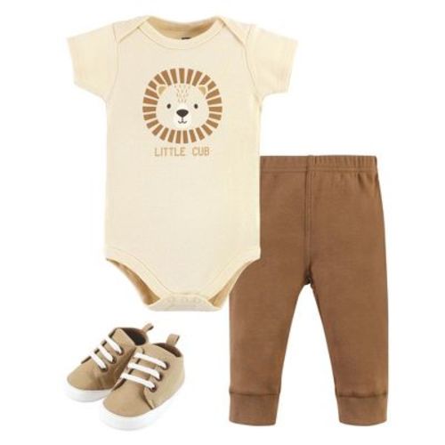 Hudson Baby Infant Boy Cotton Bodysuit, Pant And Shoe Set, Brave Lion, Newborn