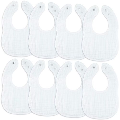 Comfy Cubs Muslin Cotton Baby Bibs, 8 Pack, Adjustable Size with Easy Snaps, Soft and Super Absorbent - White
