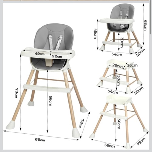 Bopeep Baby High Chair, 6-in-1 Convertible Toddler Chair, Removable Seat and Trays, Adjustable Height, Premium PVC Seat Cushion, Double Trays for Easy Clean, for 0-36 Months Dining (Grey) : Amazon.com.au: Baby