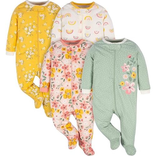 Gerber Baby Girls' 4 Pack Sleep 'N Play Footie