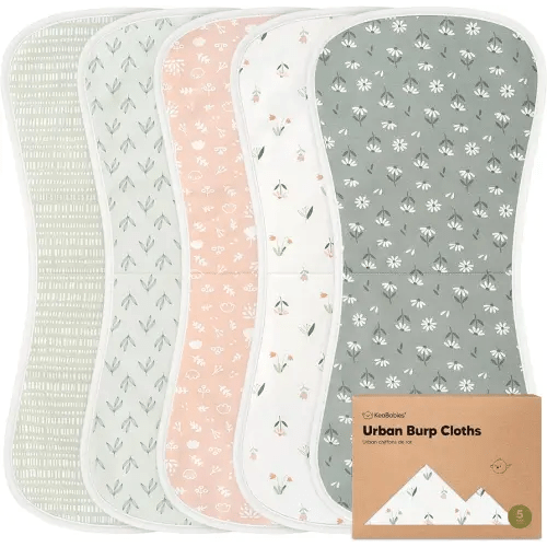 Organic Burp Cloths for Baby Boys and Girls - 5-Pack Super Absorbent Burping Cloth, Burp Clothes, Soft & Plush Newborn Towel, Milk Spit Up Rags, Burpy Cloth Bib for Unisex, Burping Rags (Fleur)