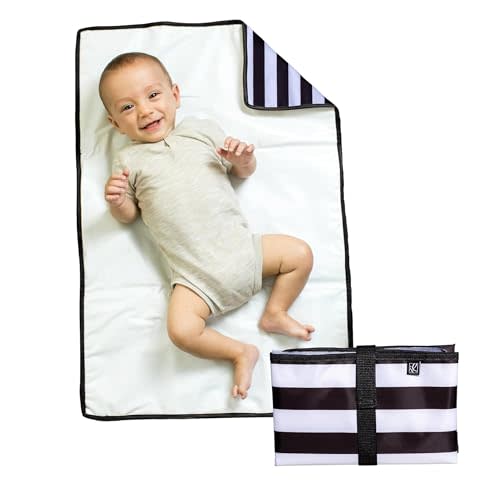 J.L. Childress Full Body Portable Changing Pad - Baby Diaper Changing Pad for Travel - Padded, Waterproof, Foldable - Extra-Large 19" x 30" - Black Stripe