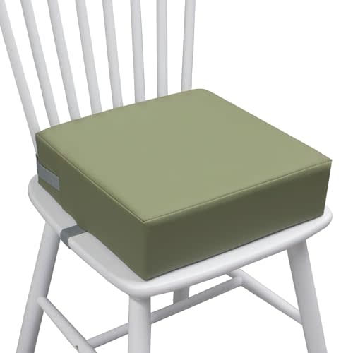 Toddler Booster Seat for Dining Table, 2 Elastic Seat Belts,Anti Scratch PU Skin-Friendly, Waterproof,Anti-Wrinkle, Detachable Non-Slip Bottom - Green