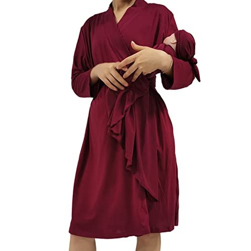 QTECLOR Mommy Robe for Maternity with Matching Swaddle Blanket Girls Boys, Delivery Labor Robe for Hospital Women Dress