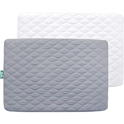 2 Pack Pack and Play Mattress Protector Sheets Fitted Waterproof Playard Mattress Pad Cover, Compatible with Graco Pack n Play & Dream On Me & Pamo Babe, Playpen/Playard Sheet, White&Gray, 39" x 27"