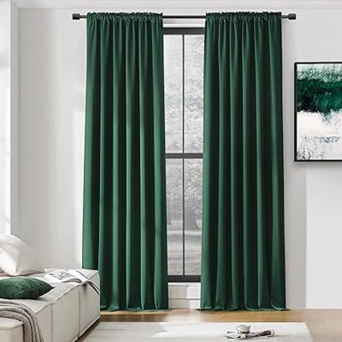 DONREN Dark Green Blackout Thermal Insulating Window Curtain Panels for Bedroom with Rod Pocket (42 x 96 Inches,2 Panels)