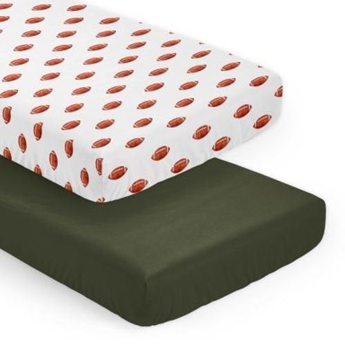 Sweet Jojo Designs Boy Fitted Crib Sheets Set Football Brown White and Green 2pc