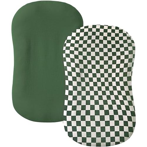 Muslin Baby Lounger Cover 2 Pack, 100% Cotton Infant Lounger Cover, Soft & Breathable Replacement Slipcover, Compatible with Snuggle Me Newborn Lounger (Olive Check,Olive Green)