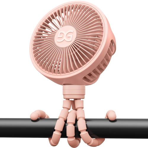 GUSGU Stroller Fan Clip on for Baby, Flexible Tripod & Rechargeable Battery, Small Personal Fan, Mini Portable Fan for Travel, Handheld, Car (Pink)