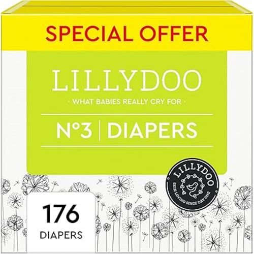 Diapers - 3 (13-22 lbs), Monthly Supply (176 Count), Skin-Friendly, Ultrasoft, Chlorine-Free & Absorbent Baby Diapers
