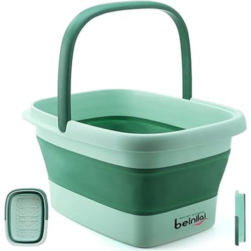 Collapsible Foot Bath Basin for Soaking Feet,Pedicure Foot Spa, Foot Tub with Handles and Massage Acupoint,Multifunction Collapsible feeting Soak Tub-Green