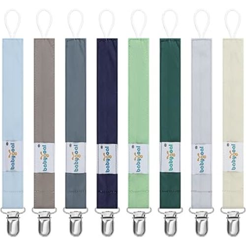 Babygoal Neutral Pacifier Clips, 8 Pack Binky Paci Holder Clips for Baby Boys and Girls Fits for Most Pacifier, Binkie Styles & Baby Teethers & Toys and Gift 8MP41-B