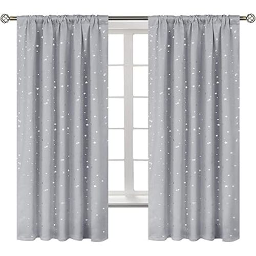 BGment Kids Blackout Curtains for Bedroom, Rod Pocket Room Darkening Curtains Decoration Thermal Insulation Window Drapes for Nursery, Children Room, 2 Panels, Each 42 x 63 Inch, Light Grey