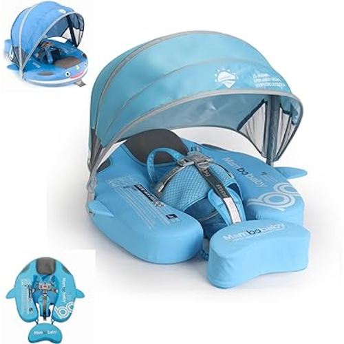 Mambobaby Float with Removable UPF50+ UV Sun Protection Canopy, Infant Pool Float Swimming Float with Tail & Adjustable Safety Seat, Baby Floats for Pool Bathtub