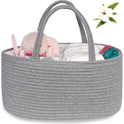 ABenkle Baby Diaper Caddy, Nursery Storage Bin and Car Organizer for Diapers Wipes, Cotton Rope Basket Changing Table Caddy