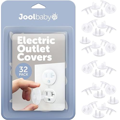Jool Baby Outlet Covers (32 Pack) for Child Safety - Easy Adult Removal, Plug Protectors for Baby Proofing Electric Sockets - Transparent Design