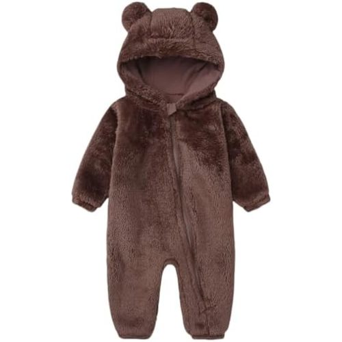 Newborn Winter Romper Fleece Hooded Jumpsuit Snowsuit Warm Outfits Zipper Outwear for Infant