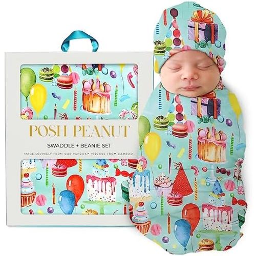 Posh Peanut Baby Swaddle Blanket & Beanie - Matching Newborn Swaddle Set, Doubles As Receiving Blanket or Nursing Cover