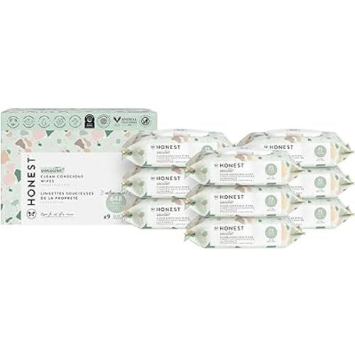 The Honest Company Clean Conscious Wipes | 99% Water, Compostable, Plant-Based, Baby Wipes | Hypoallergenic, EWG Verified | Geo Mood, 648 Count