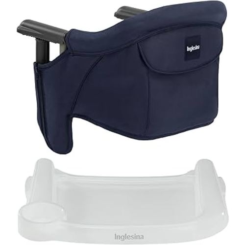 Inglesina Fast Table Chair - Navy + Fast Dining Tray - Portable Baby High Chair - for Babies & Toddlers up to 37 lbs - Fits Tables 0.8'' to 3.5'' Thick - Compact & Easy to Use - Travel Bag Included