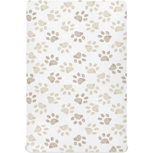 Dog Puppy Footprints Fitted Crib Sheets Stretchy Portable Playard Sheets for Baby Toddler, Breathable Soft Mini Crib Mattress 52 x 28 in for Boys and Girls